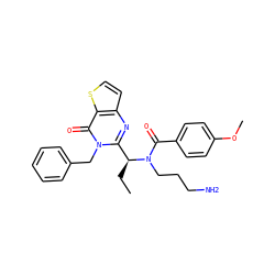 CC[C@@H](c1nc2ccsc2c(=O)n1Cc1ccccc1)N(CCCN)C(=O)c1ccc(OC)cc1 ZINC000072116476