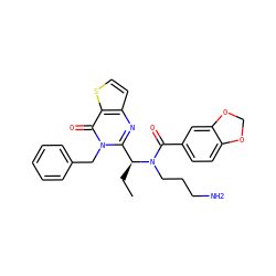 CC[C@@H](c1nc2ccsc2c(=O)n1Cc1ccccc1)N(CCCN)C(=O)c1ccc2c(c1)OCO2 ZINC000072119840