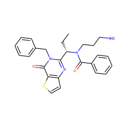 CC[C@@H](c1nc2ccsc2c(=O)n1Cc1ccccc1)N(CCCN)C(=O)c1ccccc1 ZINC000072116925