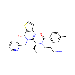 CC[C@@H](c1nc2ccsc2c(=O)n1Cc1ccccn1)N(CCCN)C(=O)c1ccc(C)cc1 ZINC000072142327