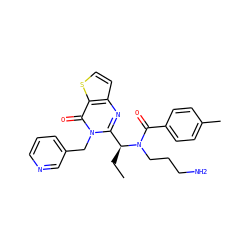 CC[C@@H](c1nc2ccsc2c(=O)n1Cc1cccnc1)N(CCCN)C(=O)c1ccc(C)cc1 ZINC000072118820