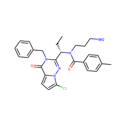 CC[C@@H](c1nn2c(Cl)ccc2c(=O)n1Cc1ccccc1)N(CCCN)C(=O)c1ccc(C)cc1 ZINC000003819769