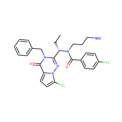 CC[C@@H](c1nn2c(Cl)ccc2c(=O)n1Cc1ccccc1)N(CCCN)C(=O)c1ccc(Cl)cc1 ZINC000003819771