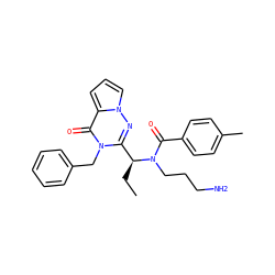 CC[C@@H](c1nn2cccc2c(=O)n1Cc1ccccc1)N(CCCN)C(=O)c1ccc(C)cc1 ZINC000003819765