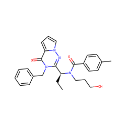 CC[C@@H](c1nn2cccc2c(=O)n1Cc1ccccc1)N(CCCO)C(=O)c1ccc(C)cc1 ZINC000036184709