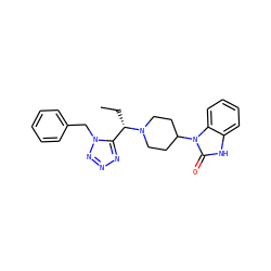 CC[C@@H](c1nnnn1Cc1ccccc1)N1CCC(n2c(=O)[nH]c3ccccc32)CC1 ZINC000072136650