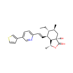 CC[C@@H]1[C@@H](C)C[C@@]2(O)C(=O)O[C@H](C)[C@H]2[C@H]1/C=C/c1ccc(-c2ccsc2)cn1 ZINC000084597158