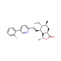 CC[C@@H]1[C@@H](C)C[C@H]2C(=O)O[C@H](C)[C@H]2[C@H]1/C=C/c1ccc(-c2ccccc2F)cn1 ZINC000084602659