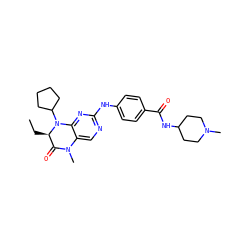 CC[C@@H]1C(=O)N(C)c2cnc(Nc3ccc(C(=O)NC4CCN(C)CC4)cc3)nc2N1C1CCCC1 ZINC000003986141