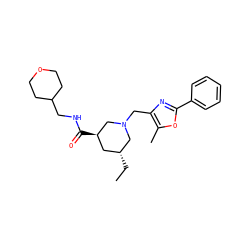 CC[C@@H]1C[C@@H](C(=O)NCC2CCOCC2)CN(Cc2nc(-c3ccccc3)oc2C)C1 ZINC000071333542