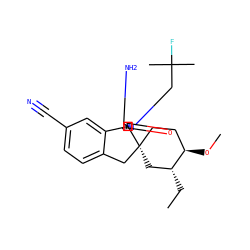 CC[C@@H]1C[C@]2(CC[C@H]1OC)Cc1ccc(C#N)cc1[C@]21N=C(N)N(CC(C)(C)F)C1=O ZINC000143439024