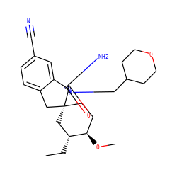 CC[C@@H]1C[C@]2(CC[C@H]1OC)Cc1ccc(C#N)cc1[C@]21N=C(N)N(CC2CCOCC2)C1=O ZINC000143441369