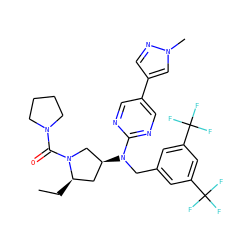 CC[C@@H]1C[C@H](N(Cc2cc(C(F)(F)F)cc(C(F)(F)F)c2)c2ncc(-c3cnn(C)c3)cn2)CN1C(=O)N1CCCC1 ZINC000116932550