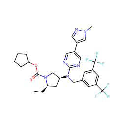 CC[C@@H]1C[C@H](N(Cc2cc(C(F)(F)F)cc(C(F)(F)F)c2)c2ncc(-c3cnn(C)c3)cn2)CN1C(=O)OC1CCCC1 ZINC000116933751