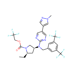 CC[C@@H]1C[C@H](N(Cc2cc(C(F)(F)F)cc(C(F)(F)F)c2)c2ncc(-c3cnn(C)c3)cn2)CN1C(=O)OCC(F)(F)F ZINC000164696619