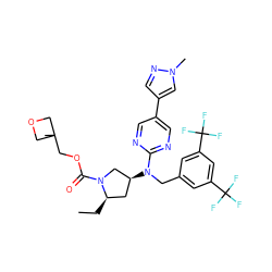 CC[C@@H]1C[C@H](N(Cc2cc(C(F)(F)F)cc(C(F)(F)F)c2)c2ncc(-c3cnn(C)c3)cn2)CN1C(=O)OCC1(C)COC1 ZINC000116938658