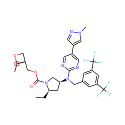CC[C@@H]1C[C@H](N(Cc2cc(C(F)(F)F)cc(C(F)(F)F)c2)c2ncc(-c3cnn(C)c3)cn2)CN1C(=O)OCC1(CC)COC1 ZINC000164758317