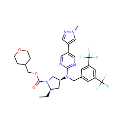 CC[C@@H]1C[C@H](N(Cc2cc(C(F)(F)F)cc(C(F)(F)F)c2)c2ncc(-c3cnn(C)c3)cn2)CN1C(=O)OCC1CCOCC1 ZINC000164747751
