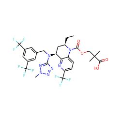 CC[C@@H]1C[C@H](N(Cc2cc(C(F)(F)F)cc(C(F)(F)F)c2)c2nnn(C)n2)c2nc(C(F)(F)F)ccc2N1C(=O)OCC(C)(C)C(=O)O ZINC000084635459