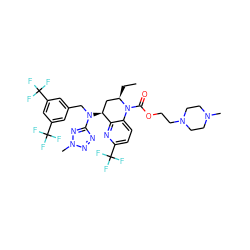 CC[C@@H]1C[C@H](N(Cc2cc(C(F)(F)F)cc(C(F)(F)F)c2)c2nnn(C)n2)c2nc(C(F)(F)F)ccc2N1C(=O)OCCN1CCN(C)CC1 ZINC000084617321