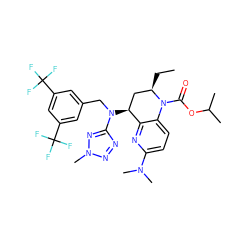 CC[C@@H]1C[C@H](N(Cc2cc(C(F)(F)F)cc(C(F)(F)F)c2)c2nnn(C)n2)c2nc(N(C)C)ccc2N1C(=O)OC(C)C ZINC000084617718