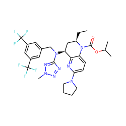 CC[C@@H]1C[C@H](N(Cc2cc(C(F)(F)F)cc(C(F)(F)F)c2)c2nnn(C)n2)c2nc(N3CCCC3)ccc2N1C(=O)OC(C)C ZINC000084596731