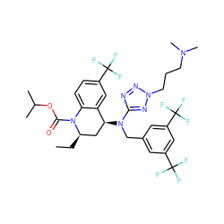 CC[C@@H]1C[C@H](N(Cc2cc(C(F)(F)F)cc(C(F)(F)F)c2)c2nnn(CCCN(C)C)n2)c2cc(C(F)(F)F)ccc2N1C(=O)OC(C)C ZINC000084758186