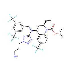 CC[C@@H]1C[C@H](N(Cc2cc(C(F)(F)F)cc(C(F)(F)F)c2)c2nnn(CCCN)n2)c2cc(C(F)(F)F)ccc2N1C(=O)OC(C)C ZINC000084758300