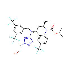 CC[C@@H]1C[C@H](N(Cc2cc(C(F)(F)F)cc(C(F)(F)F)c2)c2nnn(CCO)n2)c2cc(C(F)(F)F)ccc2N1C(=O)OC(C)C ZINC000068045429