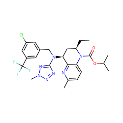 CC[C@@H]1C[C@H](N(Cc2cc(Cl)cc(C(F)(F)F)c2)c2nnn(C)n2)c2nc(C)ccc2N1C(=O)OC(C)C ZINC000084632523