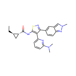 CC[C@@H]1C[C@H]1C(=O)Nc1snc(-c2ccc3nn(C)cc3c2)c1-c1cccc(N(C)C)n1 ZINC000095590248