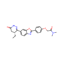 CC[C@@H]1CC(=O)NN=C1c1ccc2nc(-c3ccc(OCC(=O)N(C)C)cc3)oc2c1 ZINC000168894651