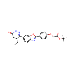CC[C@@H]1CC(=O)NN=C1c1ccc2nc(-c3ccc(OCC(=O)OC(C)(C)C)cc3)oc2c1 ZINC000139367754