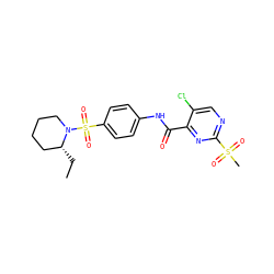 CC[C@@H]1CCCCN1S(=O)(=O)c1ccc(NC(=O)c2nc(S(C)(=O)=O)ncc2Cl)cc1 ZINC000009431684