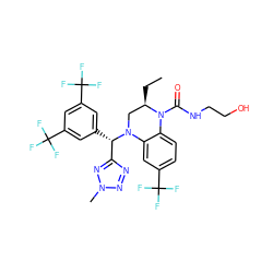 CC[C@@H]1CN([C@@H](c2cc(C(F)(F)F)cc(C(F)(F)F)c2)c2nnn(C)n2)c2cc(C(F)(F)F)ccc2N1C(=O)NCCO ZINC000049946892