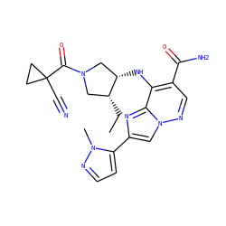 CC[C@@H]1CN(C(=O)C2(C#N)CC2)C[C@@H]1Nc1c(C(N)=O)cnn2cc(-c3ccnn3C)nc12 ZINC001772600818