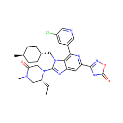 CC[C@@H]1CN(C)C(=O)CN1c1nc2cc(-c3noc(=O)[nH]3)nc(-c3cncc(Cl)c3)c2n1C[C@H]1CC[C@H](C)CC1 ZINC000261111389