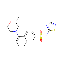 CC[C@@H]1CN(c2cccc3cc(S(=O)(=O)Nc4ncns4)ccc23)CCO1 ZINC000206127606