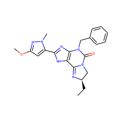 CC[C@@H]1CN2C(=O)N(Cc3ccccc3)c3nc(-c4cc(OC)nn4C)[nH]c3C2=N1 ZINC000072112074
