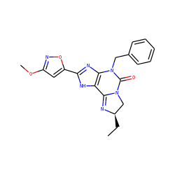 CC[C@@H]1CN2C(=O)N(Cc3ccccc3)c3nc(-c4cc(OC)no4)[nH]c3C2=N1 ZINC000072108967