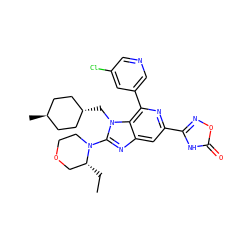 CC[C@@H]1COCCN1c1nc2cc(-c3noc(=O)[nH]3)nc(-c3cncc(Cl)c3)c2n1C[C@H]1CC[C@H](C)CC1 ZINC000261073362