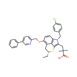 CC[C@@H]1Cc2c(OCc3ccc(-c4ccccc4)cn3)ccc3c2c(c(CC(C)(C)C(=O)O)n3Cc2ccc(Cl)cc2)S1 ZINC000026670321