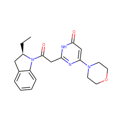 CC[C@@H]1Cc2ccccc2N1C(=O)Cc1nc(N2CCOCC2)cc(=O)[nH]1 ZINC000147073709