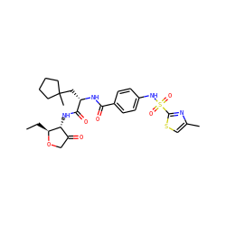 CC[C@@H]1OCC(=O)[C@H]1NC(=O)[C@H](CC1(C)CCCC1)NC(=O)c1ccc(NS(=O)(=O)c2nc(C)cs2)cc1 ZINC000049867445