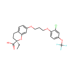 CC[C@]1(C(=O)O)CCc2ccc(OCCCOc3ccc(OC(F)(F)F)cc3Cl)cc2O1 ZINC000003989108