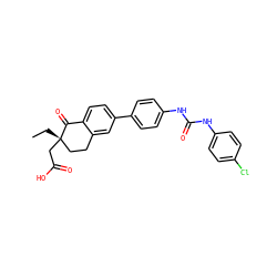 CC[C@]1(CC(=O)O)CCc2cc(-c3ccc(NC(=O)Nc4ccc(Cl)cc4)cc3)ccc2C1=O ZINC000150173194