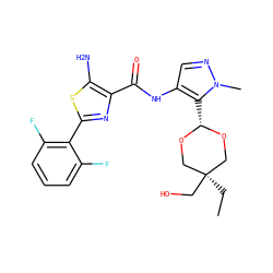 CC[C@]1(CO)CO[C@H](c2c(NC(=O)c3nc(-c4c(F)cccc4F)sc3N)cnn2C)OC1 ZINC001772571368