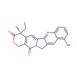 CC[C@]1(O)C(=O)OCc2c1cc1n(c2=O)Cc2cc3c(N)cccc3nc2-1 ZINC000000598071