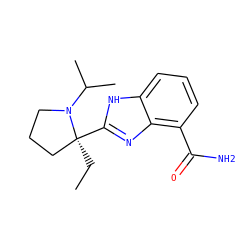 CC[C@]1(c2nc3c(C(N)=O)cccc3[nH]2)CCCN1C(C)C ZINC000040974344