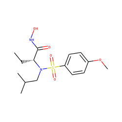 CC[C@H](C(=O)NO)N(CC(C)C)S(=O)(=O)c1ccc(OC)cc1 ZINC000013864000